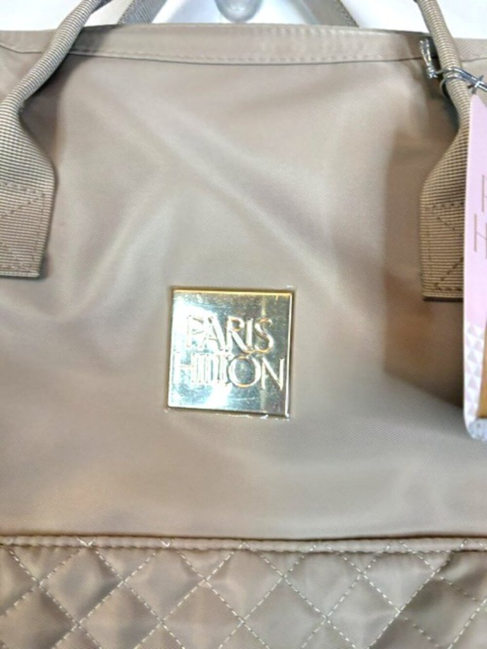 Paris Hilton Tan Quilted Backpack with Front Zipper Pocket - Picture 4 of 14